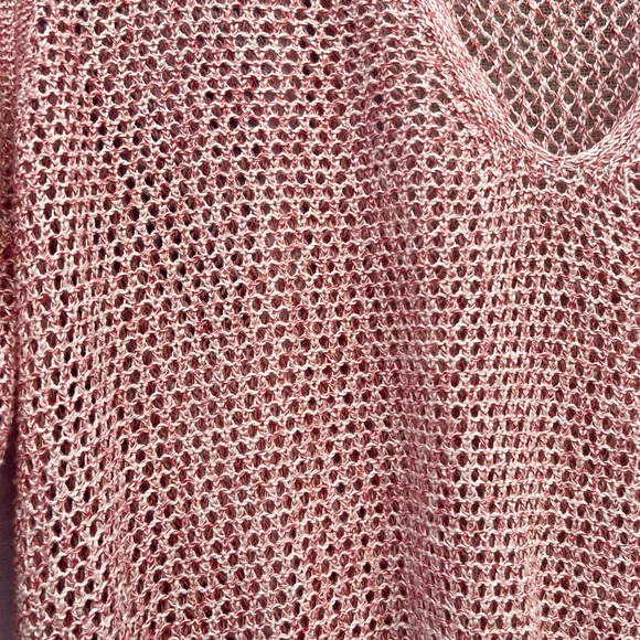 Open weave crocheted top, Nantucket red sweater, bathing suit coverup - Picture 2 of 5